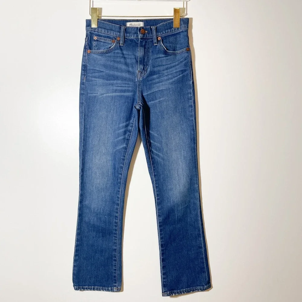 Madewell Womens Demi Boot Cut Jeans Blue Stretch Whiskered High Rise Denim 25 - Picture 1 of 6